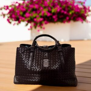 Bottega Veneta Woven Leather Tote Bag - Dark Brown in Excellent Condition